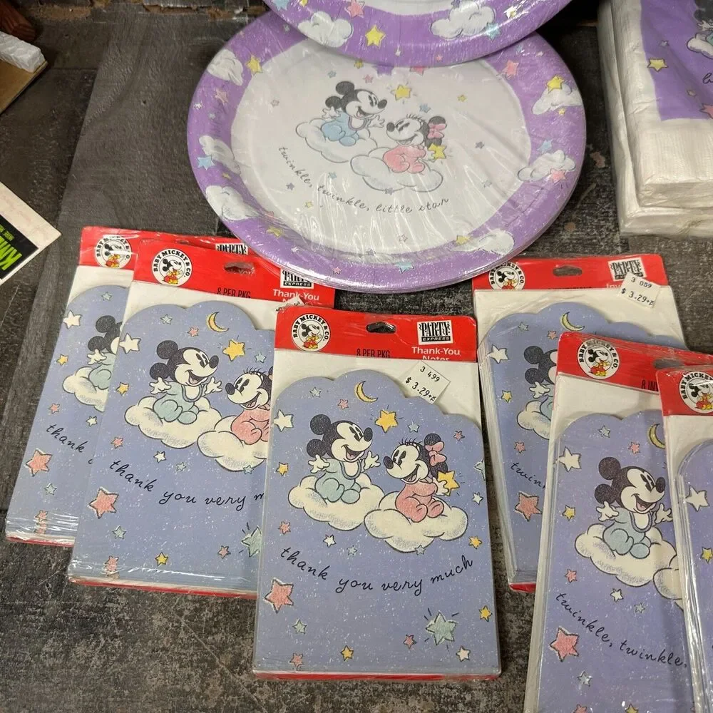 Vintage Disney Baby Mickey Shower invitations Plates‎ Napkins Party Supplies